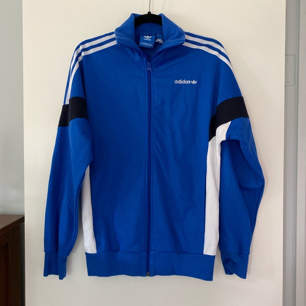 Adidas Blue and White Jacket with Iconic Stripes